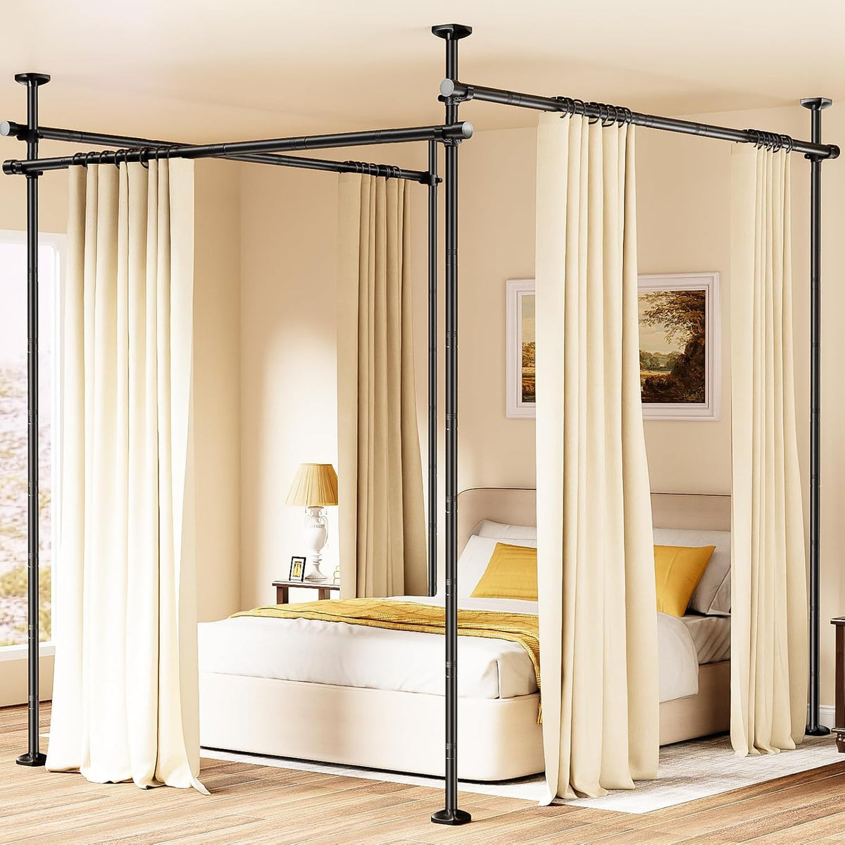 Room Divider No Drilling Curtain Rod Wall Divider for Room Separation White