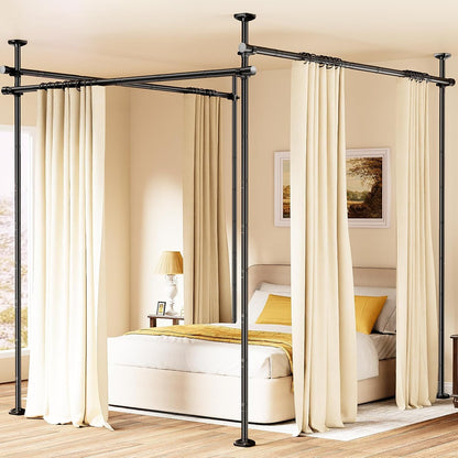 Room Divider No Drilling Curtain Rod Wall Divider for Room Separation White