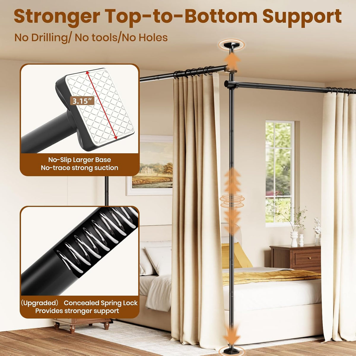 Room Divider No Drilling Curtain Rod Wall Divider for Room Separation White