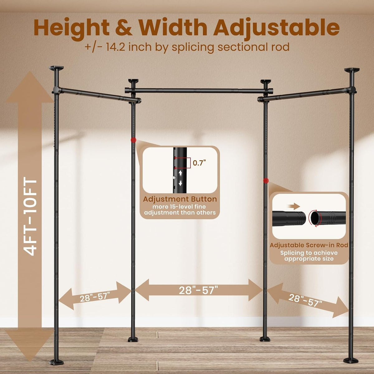 Room Divider No Drilling Curtain Rod Wall Divider for Room Separation White
