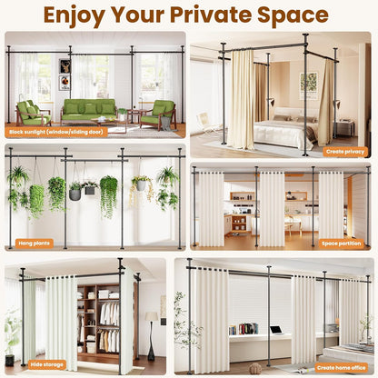 Room Divider No Drilling Curtain Rod Wall Divider for Room Separation White