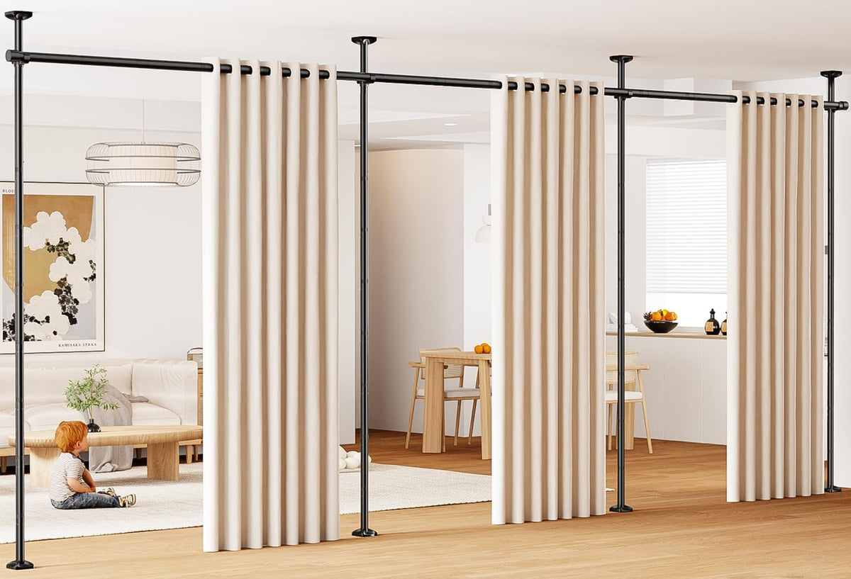 Room Divider No Drilling Curtain Rod Wall Divider for Room Separation White