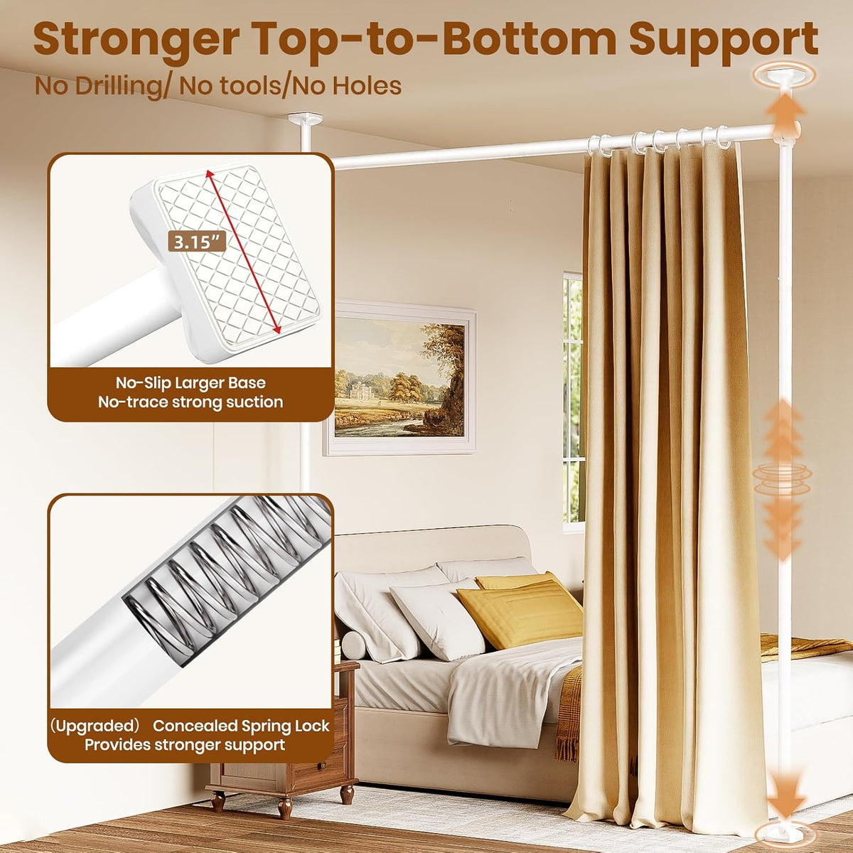 Room Divider No Drilling Curtain Rod Wall Divider for Room Separation White