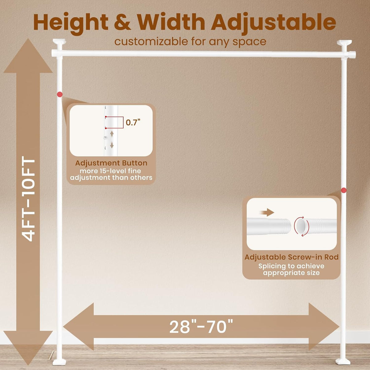 Room Divider No Drilling Curtain Rod Wall Divider for Room Separation White