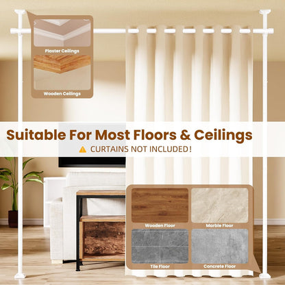 Room Divider No Drilling Curtain Rod Wall Divider for Room Separation White