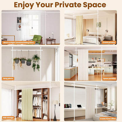 Room Divider No Drilling Curtain Rod Wall Divider for Room Separation White