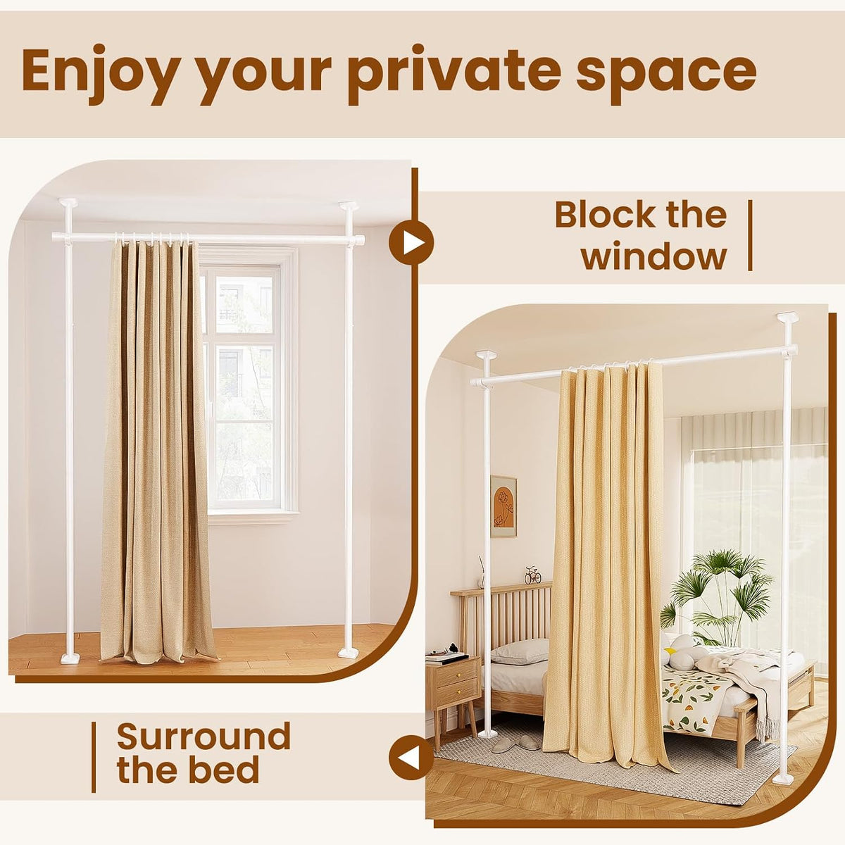 Room Divider No Drilling Curtain Rod Wall Divider for Room Separation White