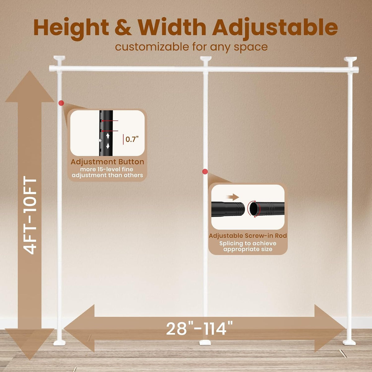 Room Divider No Drilling Curtain Rod Wall Divider for Room Separation White