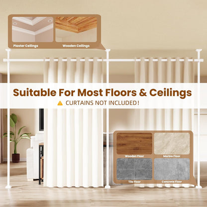 Room Divider No Drilling Curtain Rod Wall Divider for Room Separation White