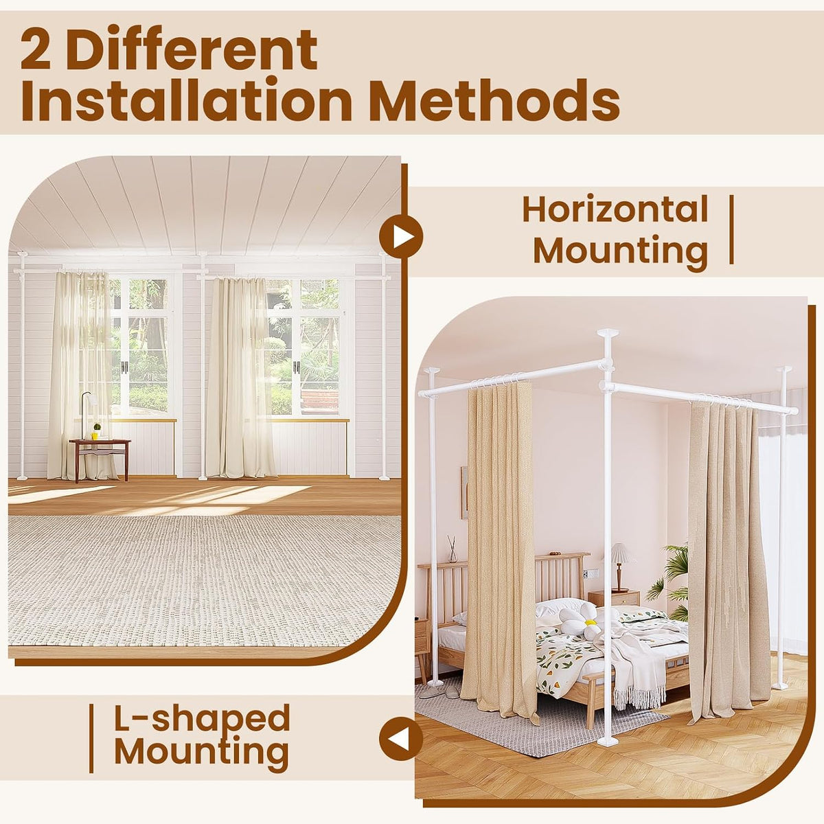 Room Divider No Drilling Curtain Rod Wall Divider for Room Separation White