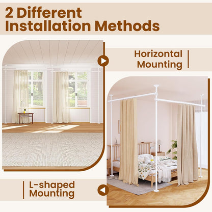 Room Divider No Drilling Curtain Rod Wall Divider for Room Separation White