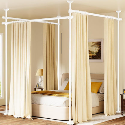 Room Divider No Drilling Curtain Rod Wall Divider for Room Separation White