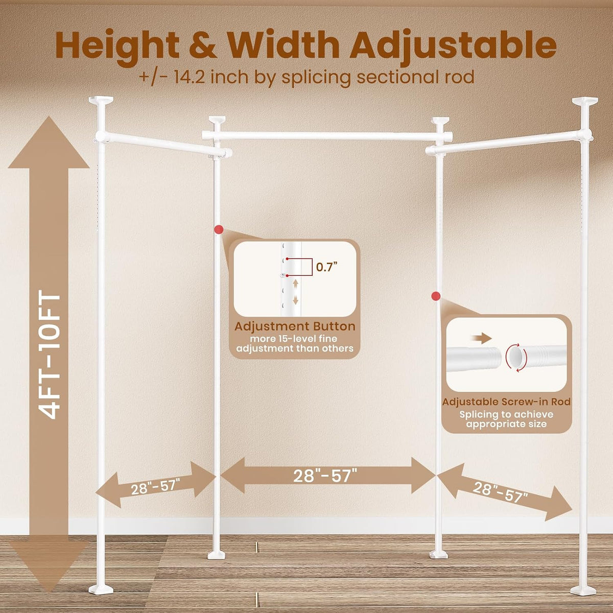 Room Divider No Drilling Curtain Rod Wall Divider for Room Separation White