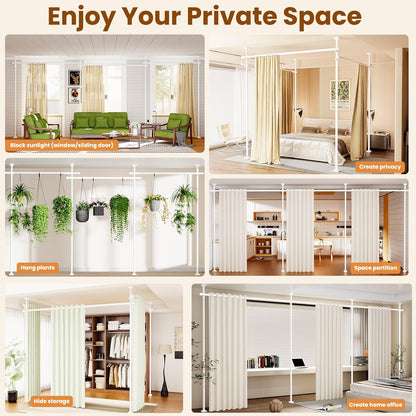 Room Divider No Drilling Curtain Rod Wall Divider for Room Separation White
