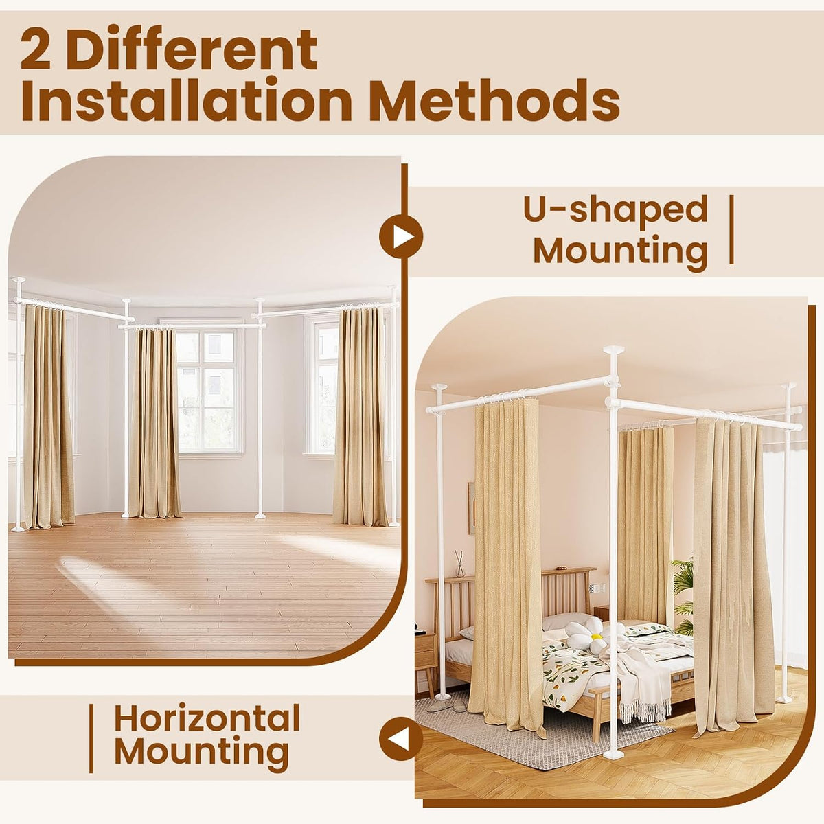 Room Divider No Drilling Curtain Rod Wall Divider for Room Separation White