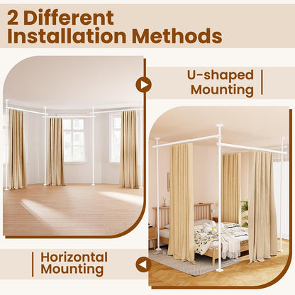 Room Divider No Drilling Curtain Rod Wall Divider for Room Separation White