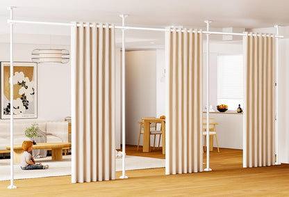 Room Divider No Drilling Curtain Rod Wall Divider for Room Separation White