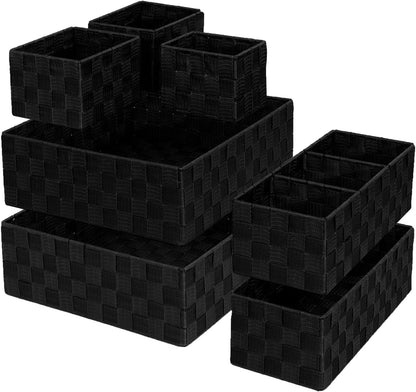 Set of 7 Nested Woven Cube Baskets, Drawer Organizers in Multi-sizes