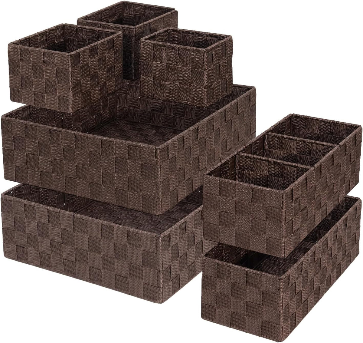 Set of 7 Nested Woven Cube Baskets, Drawer Organizers in Multi-sizes