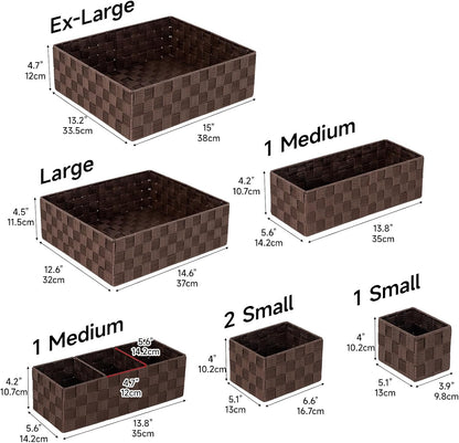 Set of 7 Nested Woven Cube Baskets, Drawer Organizers in Multi-sizes