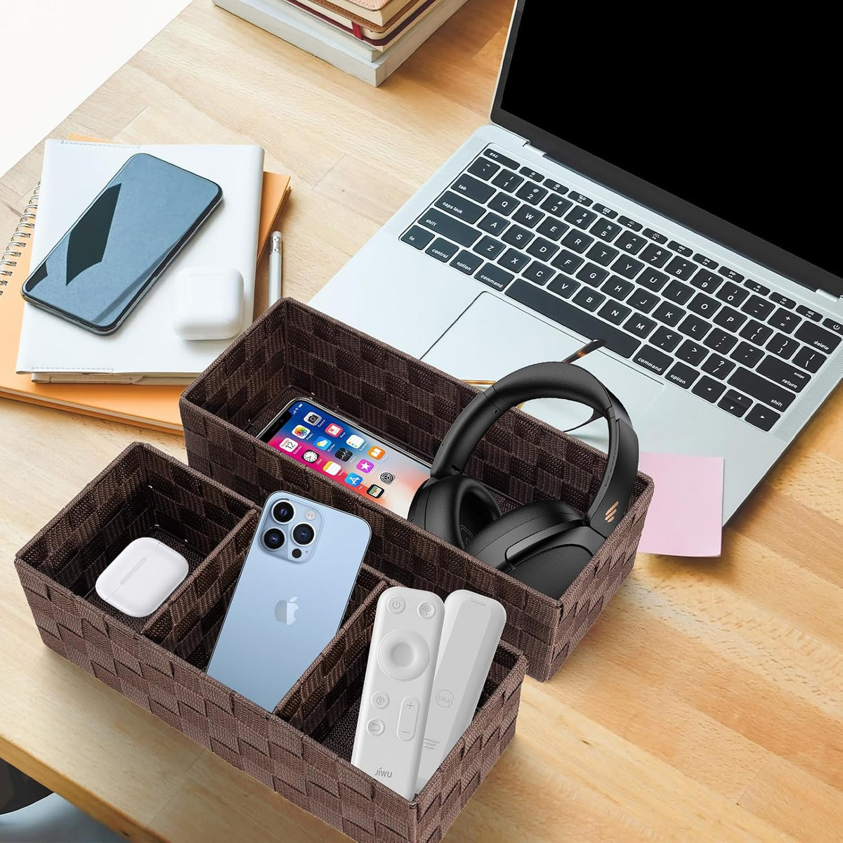 Set of 7 Nested Woven Cube Baskets, Drawer Organizers in Multi-sizes