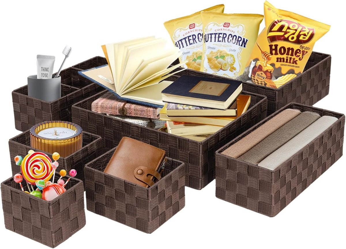 Set of 7 Nested Woven Cube Baskets, Drawer Organizers in Multi-sizes