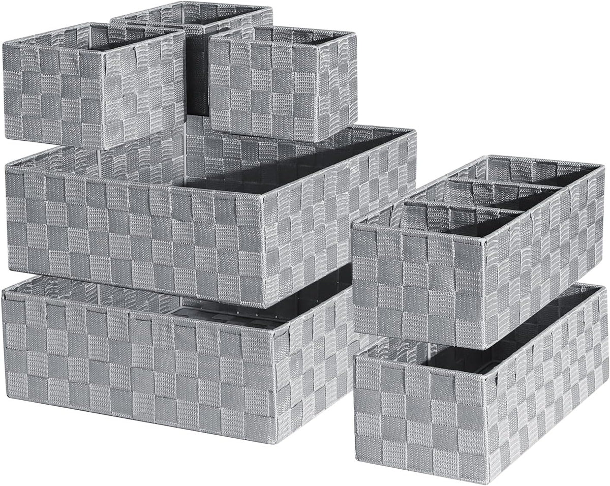 Set of 7 Nested Woven Cube Baskets, Drawer Organizers in Multi-sizes