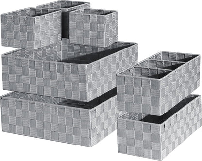 Set of 7 Nested Woven Cube Baskets, Drawer Organizers in Multi-sizes