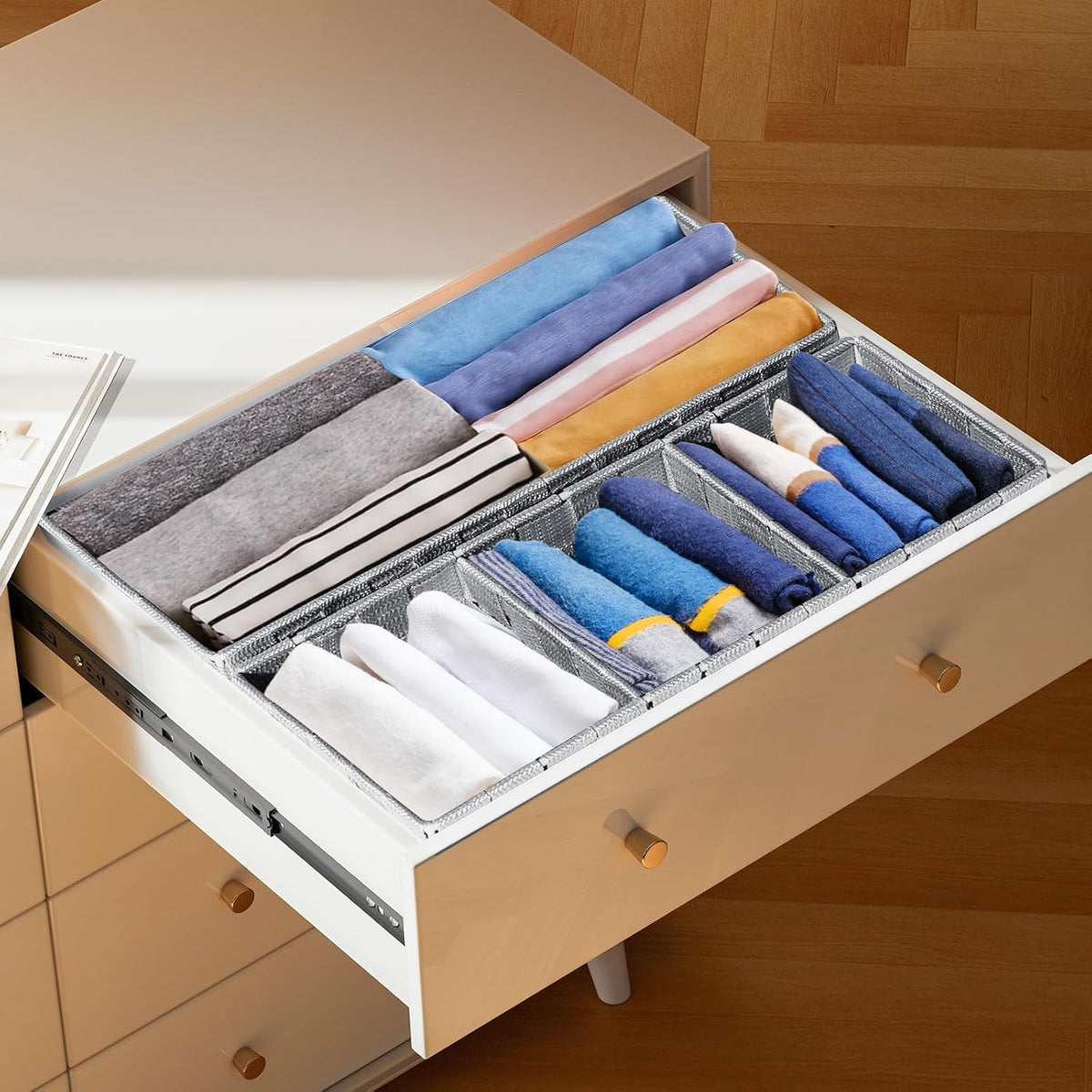 Set of 7 Nested Woven Cube Baskets, Drawer Organizers in Multi-sizes