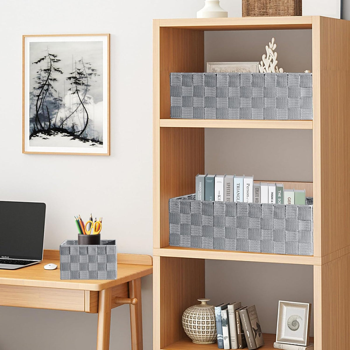 Set of 7 Nested Woven Cube Baskets, Drawer Organizers in Multi-sizes