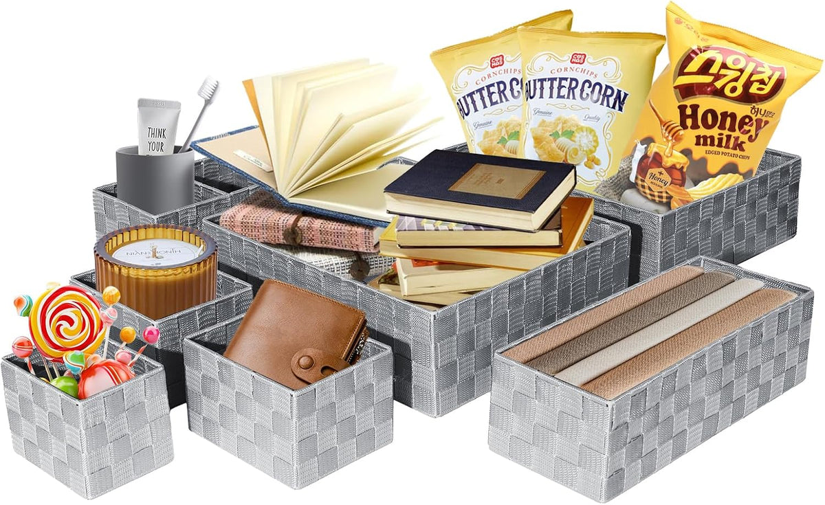 Set of 7 Nested Woven Cube Baskets, Drawer Organizers in Multi-sizes