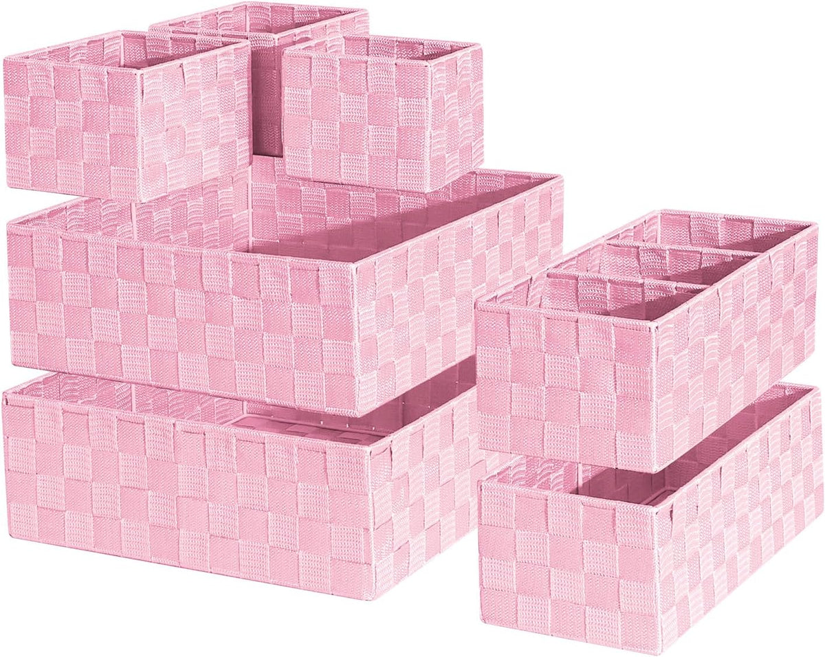 Set of 7 Nested Woven Cube Baskets, Drawer Organizers in Multi-sizes