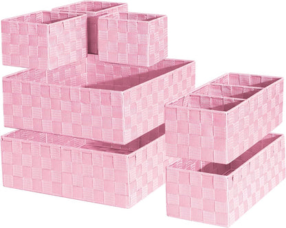 Set of 7 Nested Woven Cube Baskets, Drawer Organizers in Multi-sizes