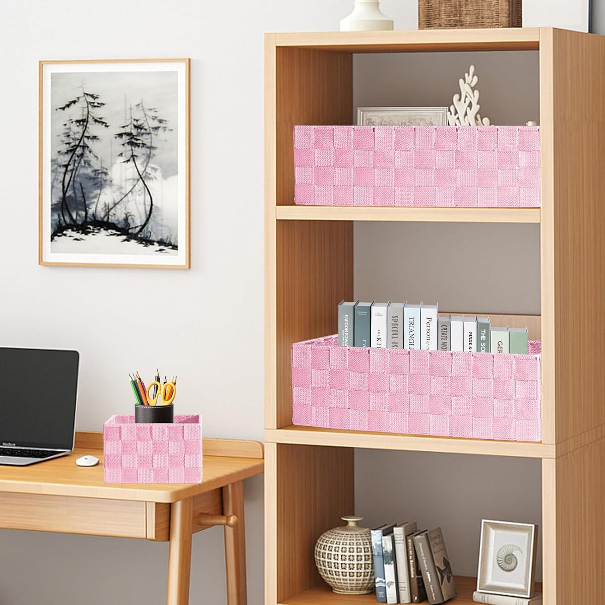 Set of 7 Nested Woven Cube Baskets, Drawer Organizers in Multi-sizes