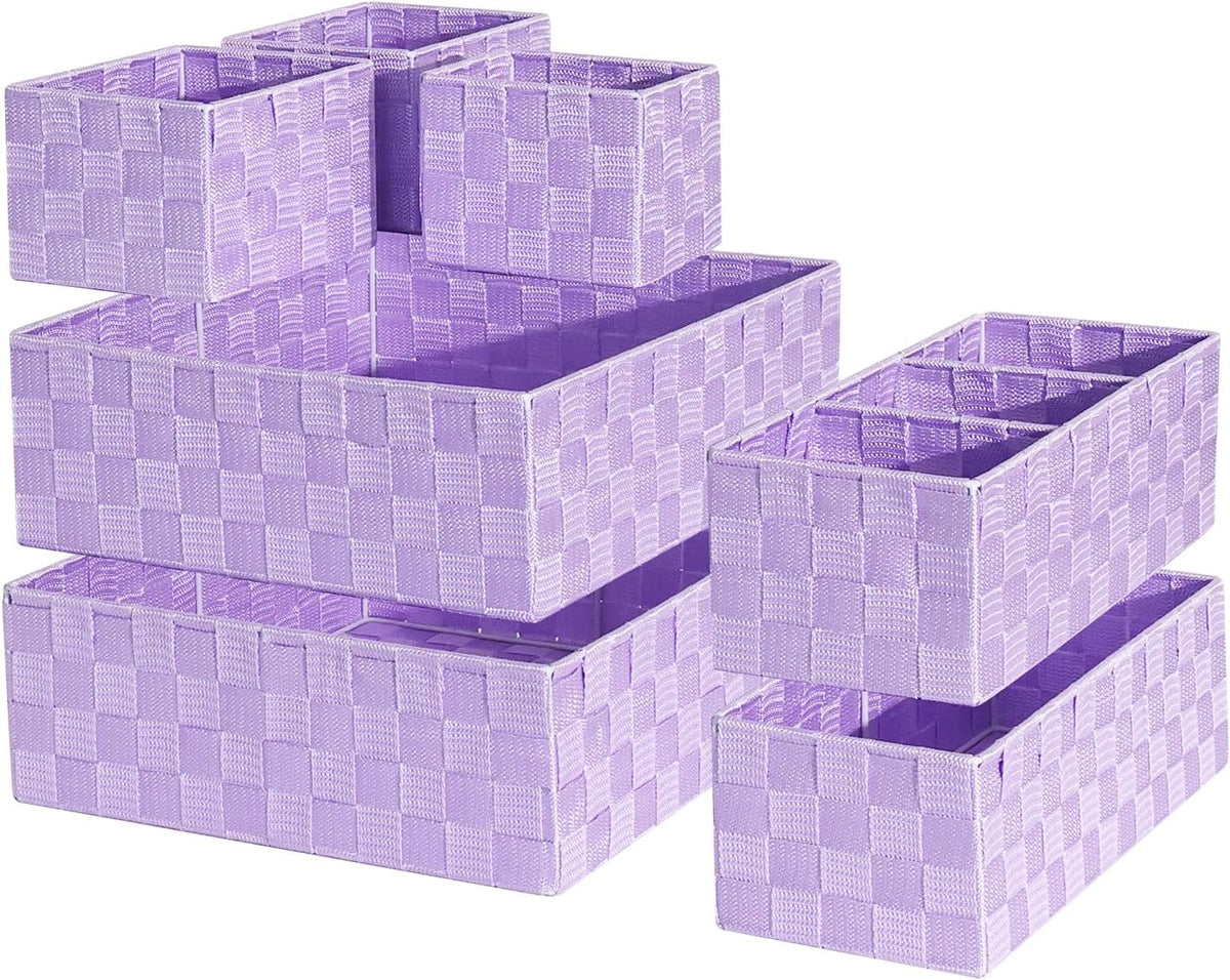 Set of 7 Nested Woven Cube Baskets, Drawer Organizers in Multi-sizes