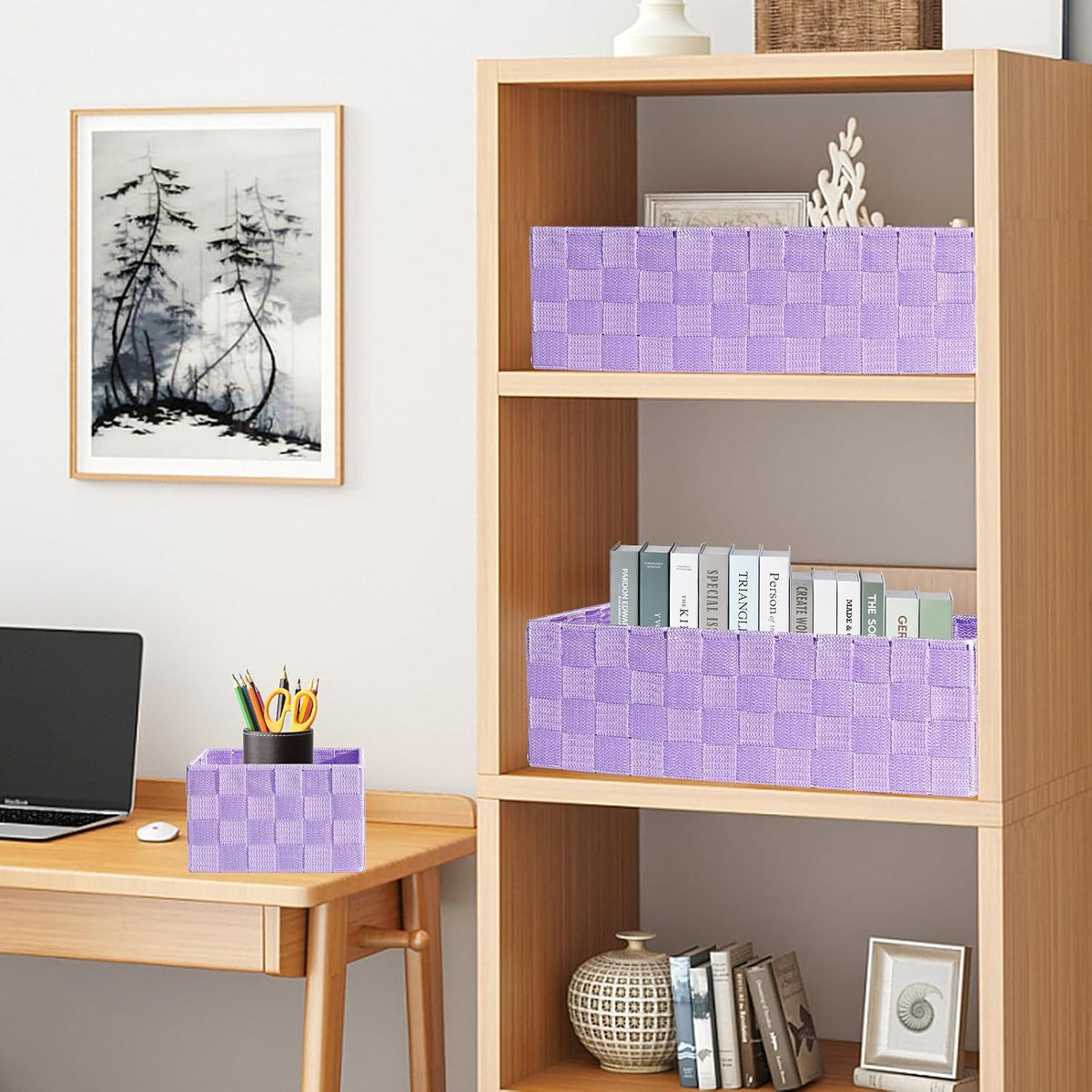 Set of 7 Nested Woven Cube Baskets, Drawer Organizers in Multi-sizes
