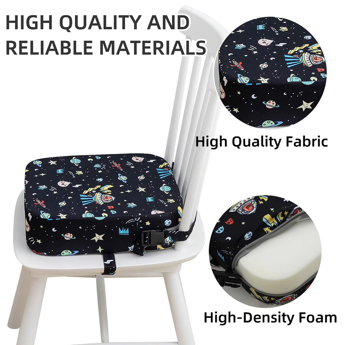 Toddler Booster Seat for Dining Table, Portable Kids Booster Seat with Safety Buckles Portable Increasing Booster Cushion with Non-Slip Bottom (Blue Dinosaur)