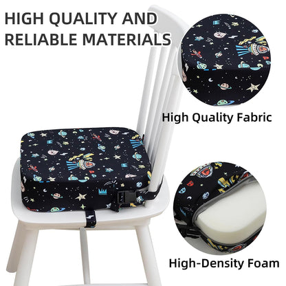 Toddler Booster Seat for Dining Table, Portable Kids Booster Seat with Safety Buckles Portable Increasing Booster Cushion with Non-Slip Bottom (Blue Dinosaur)