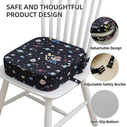 Toddler Booster Seat for Dining Table, Portable Kids Booster Seat with Safety Buckles Portable Increasing Booster Cushion with Non-Slip Bottom (Blue Dinosaur)