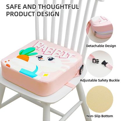 Toddler Booster Seat for Dining Table, Portable Kids Booster Seat with Safety Buckles Portable Increasing Booster Cushion with Non-Slip Bottom (Blue Dinosaur)