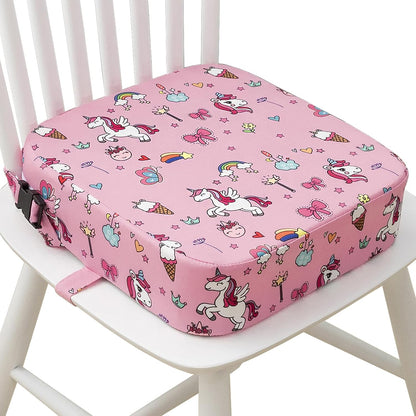 Toddler Booster Seat for Dining Table, Portable Kids Booster Seat with Safety Buckles Portable Increasing Booster Cushion with Non-Slip Bottom (Blue Dinosaur)
