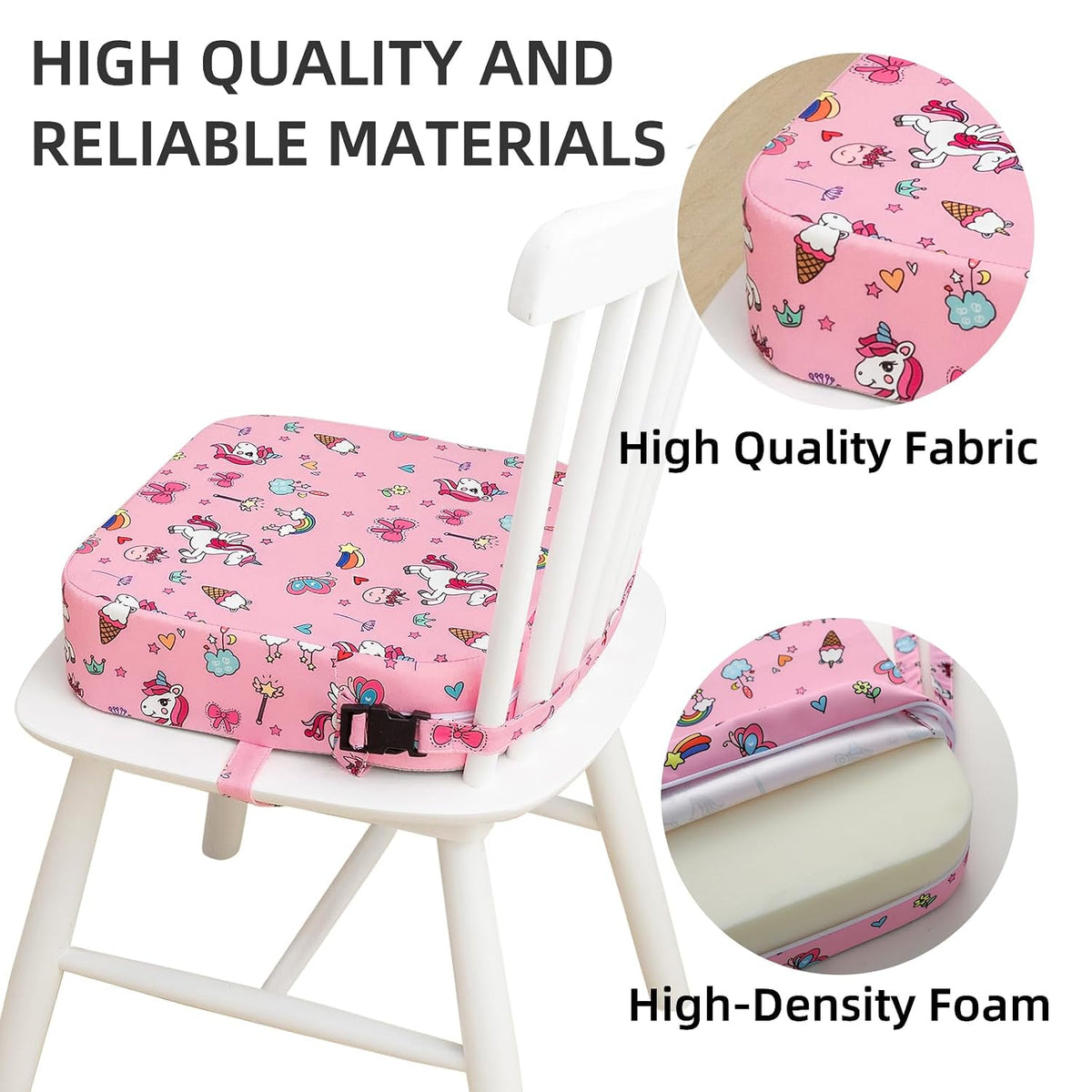 Toddler Booster Seat for Dining Table, Portable Kids Booster Seat with Safety Buckles Portable Increasing Booster Cushion with Non-Slip Bottom (Blue Dinosaur)