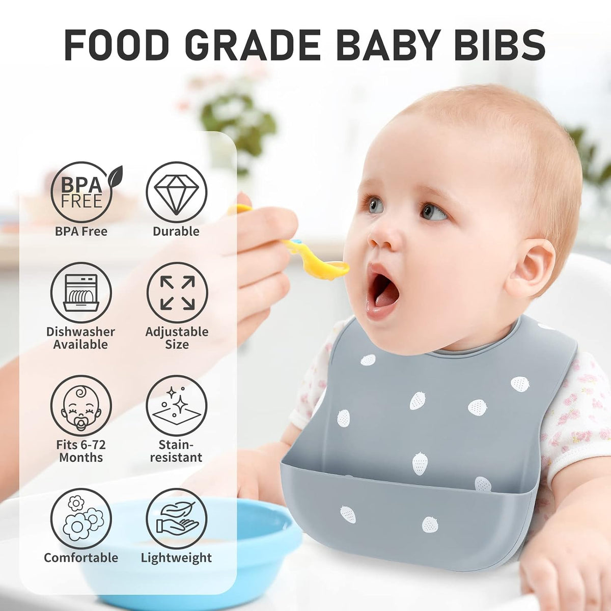 Silicone Baby Bibs for Babies & Toddlers | Adjustable Silicone Bibs Set of 2