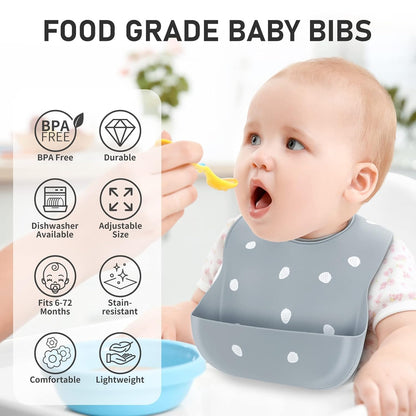 Silicone Baby Bibs for Babies & Toddlers | Adjustable Silicone Bibs Set of 2