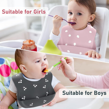 Silicone Baby Bibs for Babies & Toddlers | Adjustable Silicone Bibs Set of 2