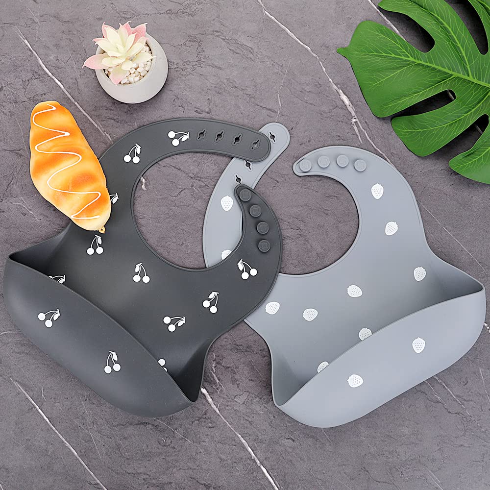 Silicone Baby Bibs for Babies & Toddlers | Adjustable Silicone Bibs Set of 2