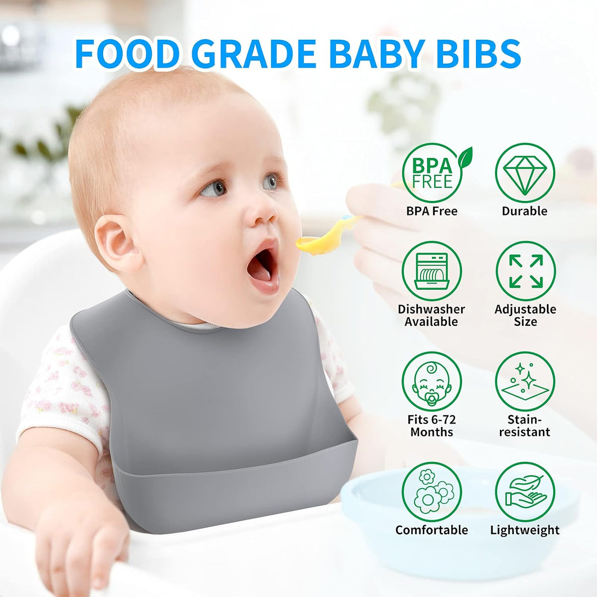 Silicone Baby Bibs for Babies & Toddlers | Adjustable Silicone Bibs Set of 2