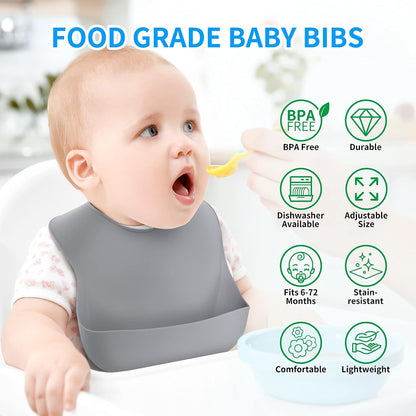 Silicone Baby Bibs for Babies & Toddlers | Adjustable Silicone Bibs Set of 2