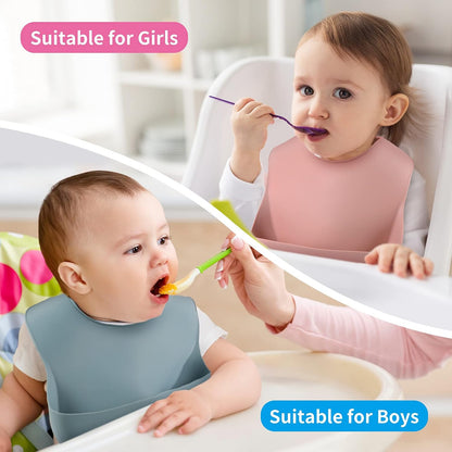 Silicone Baby Bibs for Babies & Toddlers | Adjustable Silicone Bibs Set of 2