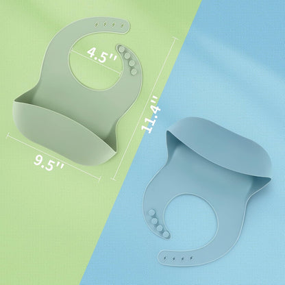 Silicone Baby Bibs for Babies & Toddlers | Adjustable Silicone Bibs Set of 2